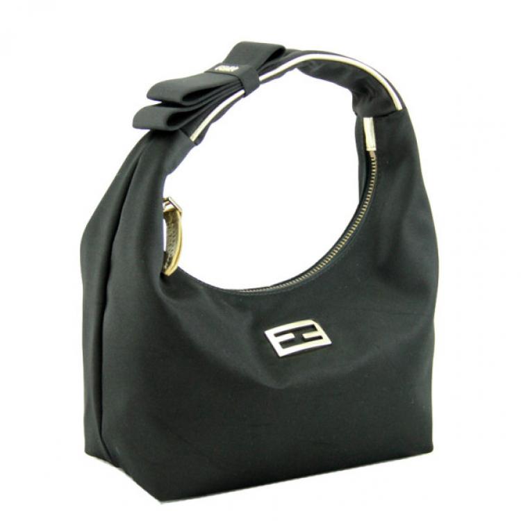 Pre Owned Fendi Black Satin Mini Hobo