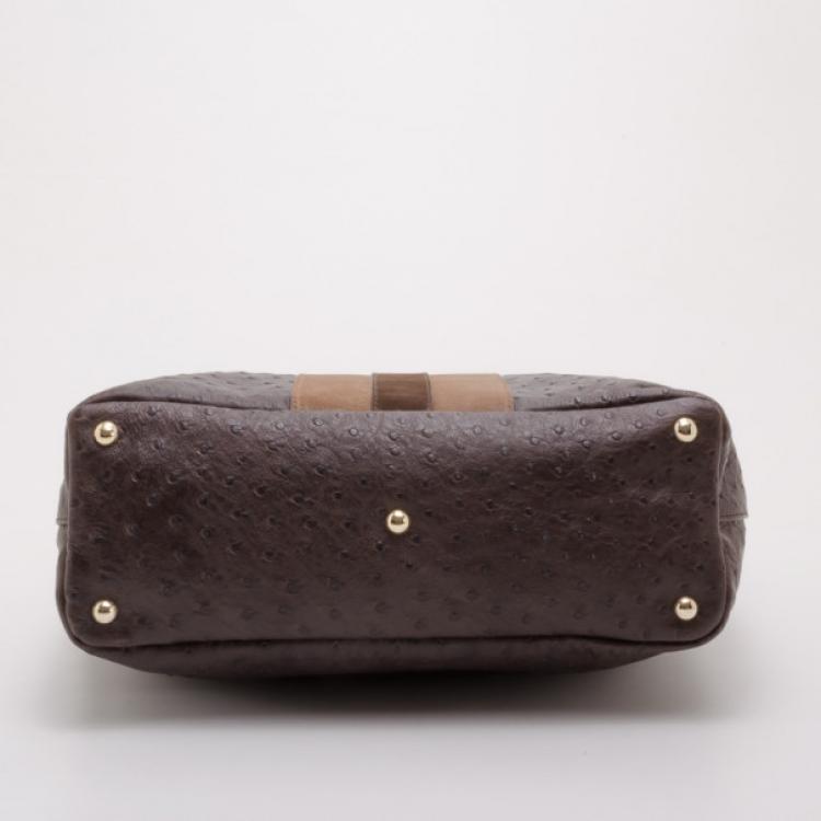 Pre Owned Furla Brown Ostrich Embossed Appaloose Vertical Shopper Tote