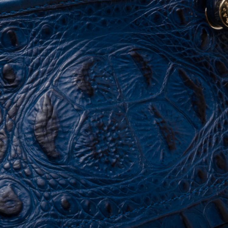 Pre Owned Furla Blue Crocodile Embossed Large Piper Satchel