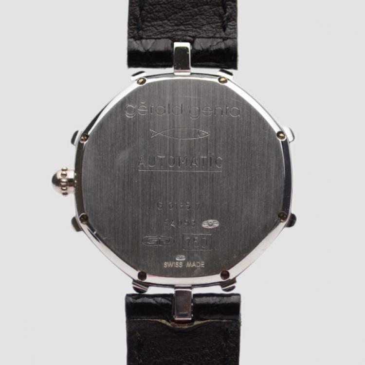 Pre Owned Gerald Genta Octagon 18K White Gold Mens Wristwatch 34 MM 