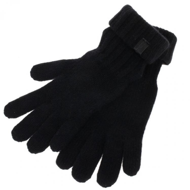 مملوكة مسبقًا Giorgio Armani Black Knit Gloves Size S