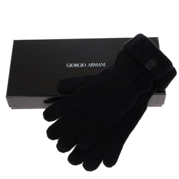 مملوكة مسبقًا Giorgio Armani Black Knit Gloves Size S