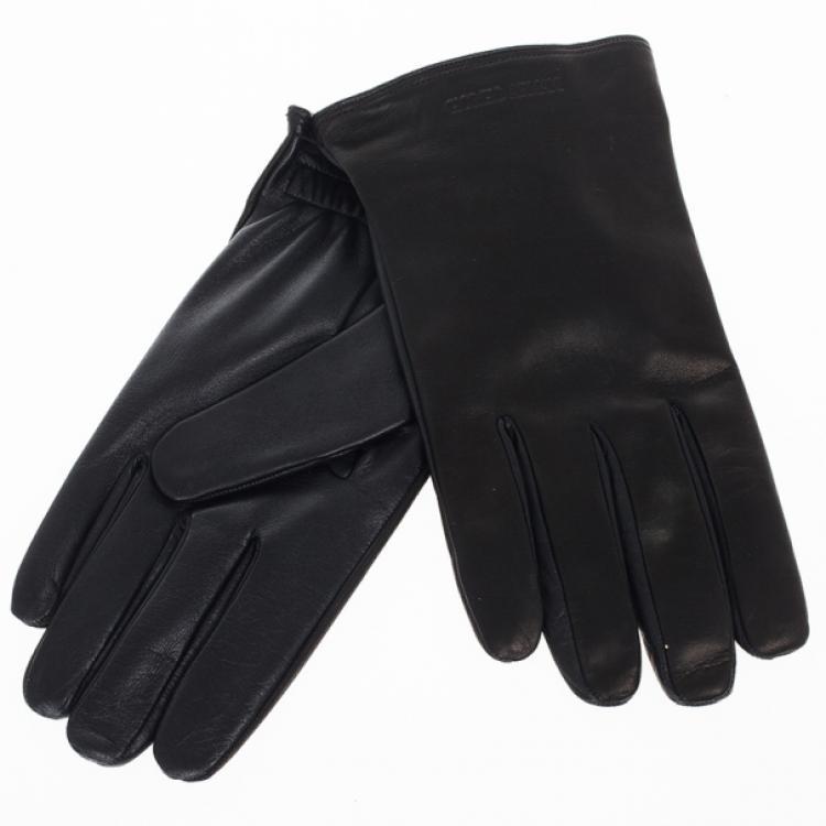 Pre Owned Giorgio Armani Black Leather Gloves