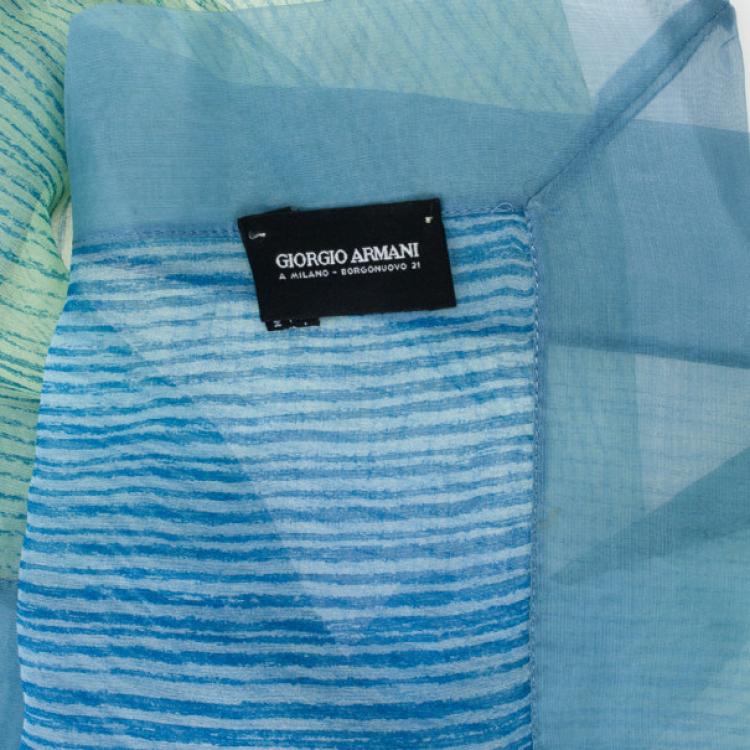 Pre Owned Giorgio Armani Blue &amp; Green Silk Scarf