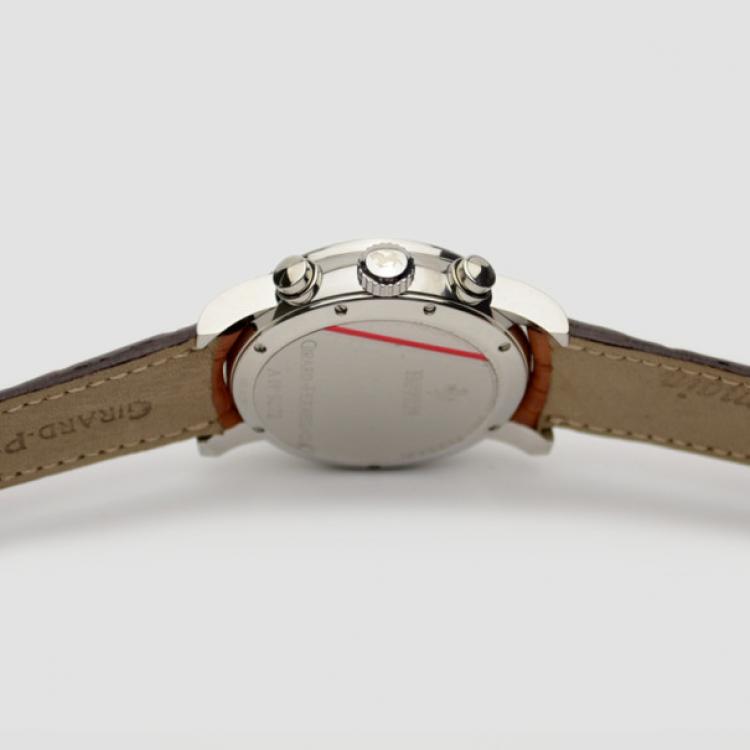 Pre Owned Girard Perregaux Black Carbon Fiber Ferrari 300 SS/ Leather Chronograph Ref.8020 Mens Wristwatch 36 MM