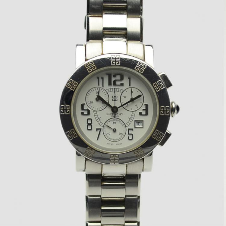 مملوكة مسبقًا Givenchy White Stainless Steel Chronograph Saqqhara Mens Wristwatch 40 MM