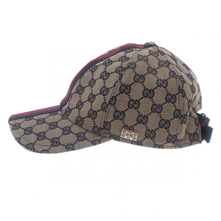 Pre Owned Gucci Navy GG Canvas Web Detail Baseball Cap Size M
