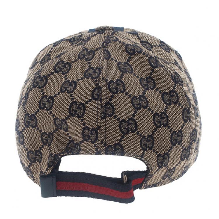 Pre Owned Gucci Navy GG Canvas Web Detail Baseball Cap Size M