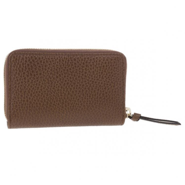 Pre Owned Gucci Brown Leather Swing Card Case