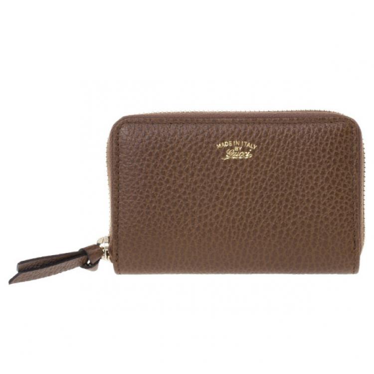 Pre Owned Gucci Brown Leather Swing Card Case
