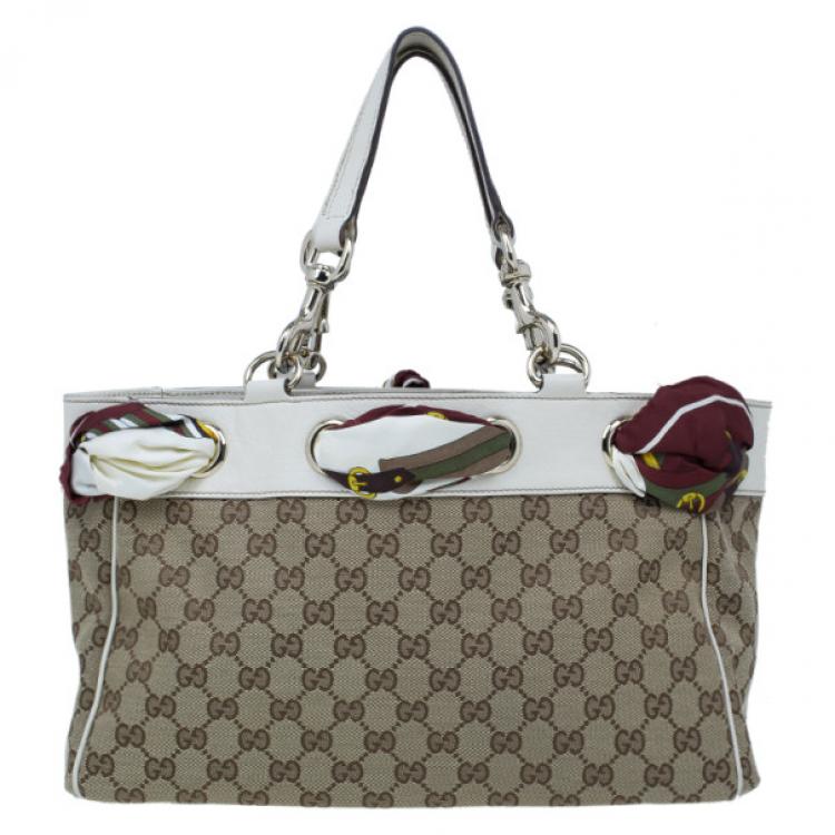 Pre Owned Gucci GG Canvas Positano Scarf Tote