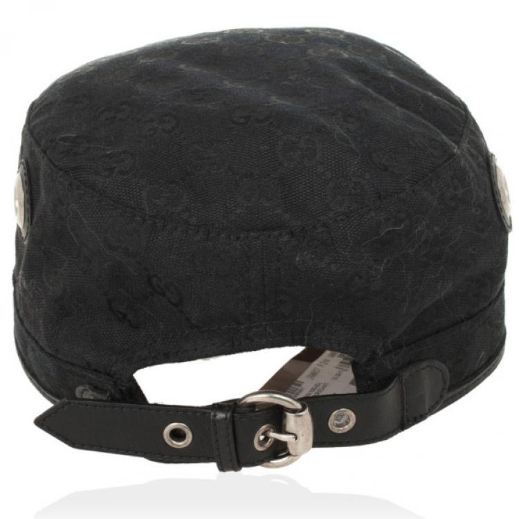 Pre Owned Gucci Black Guccissima Cap With Grommets and Horsebit Buckle