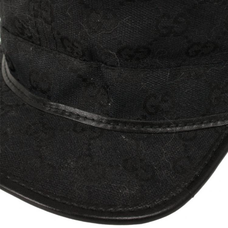 Pre Owned Gucci Black Guccissima Cap With Grommets and Horsebit Buckle