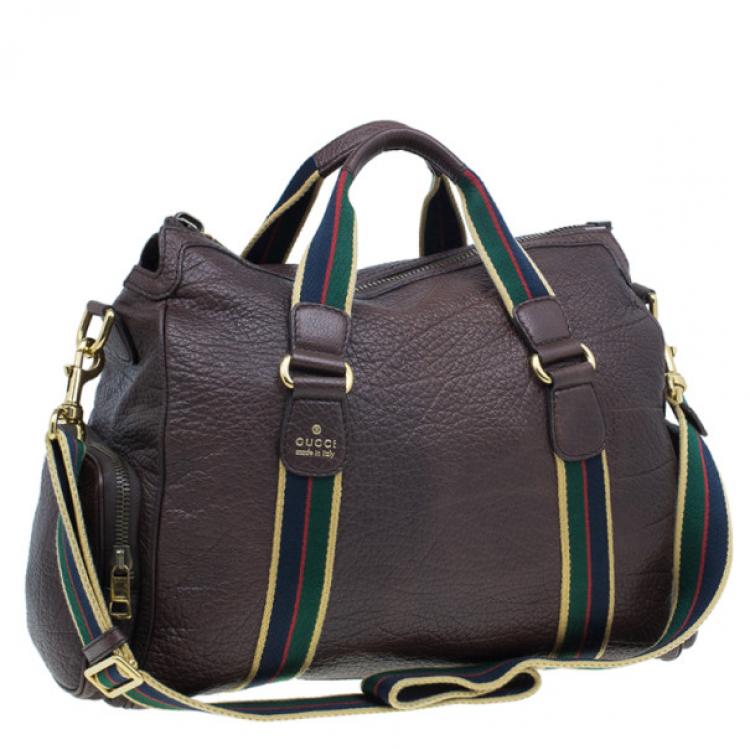 Pre Owned Gucci Brown Leather Travel Bag