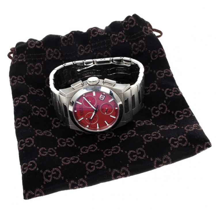 Pre Owned Gucci Red Stainless Steel Pantheon Men's Watch 36MM