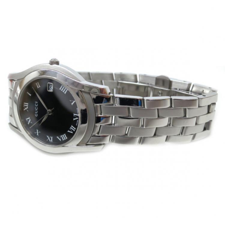 Pre Owned Gucci Wristwatch SS Black Silver Mens 5500M 