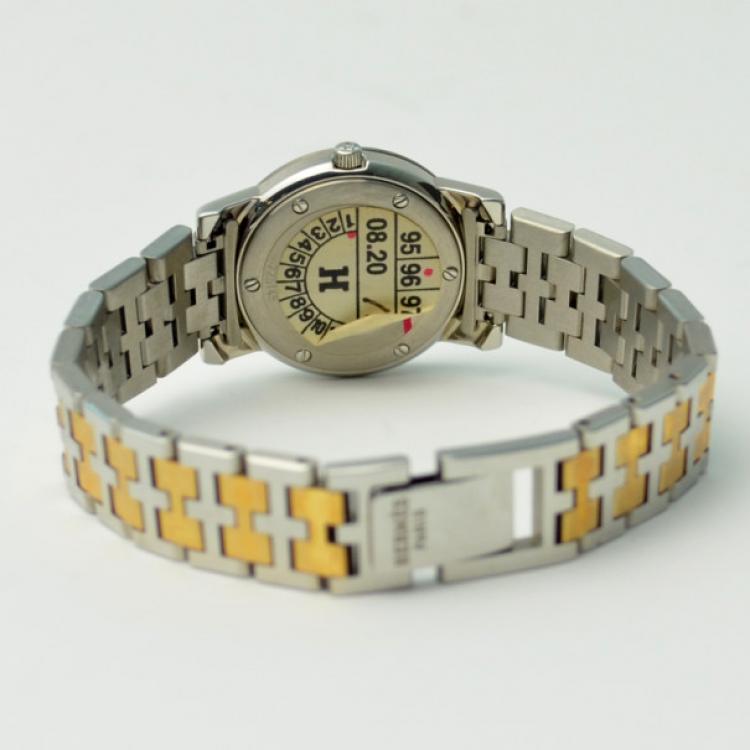Pre Owned Hermes 18K Gold SS White Ladies Wristwatch 