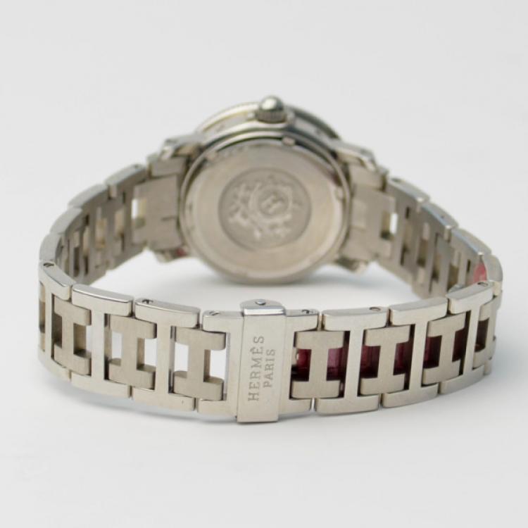 Pre Owned Hermes Clipper Ladies SS White Wristwatch 
