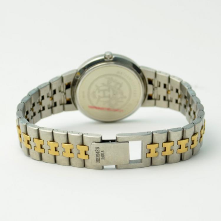 Pre Owned Hermes Classic SS 18K Gold & White Ladies  Wristwatch 