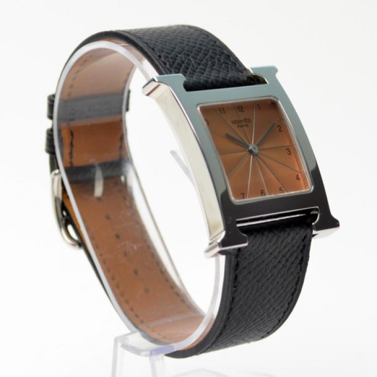 Pre Owned Hermes Heure H SS Maroon Ladies Wristwatch