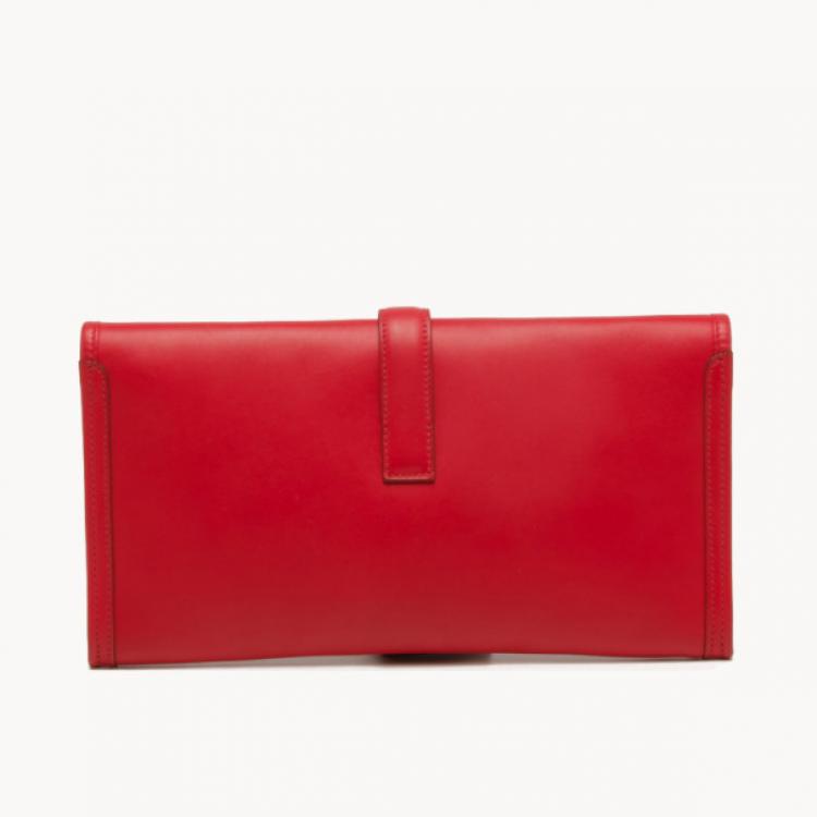 Pre Owned Hermes Jige Clutch Red Box Calf