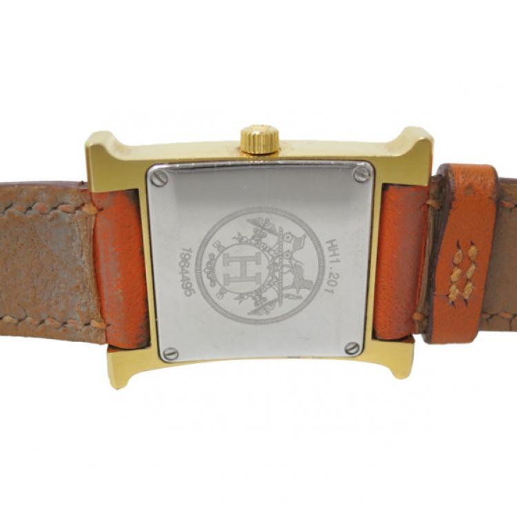 Pre Owned Hermes Orange Gold Plated SS Womens Wristwatch 21 MM