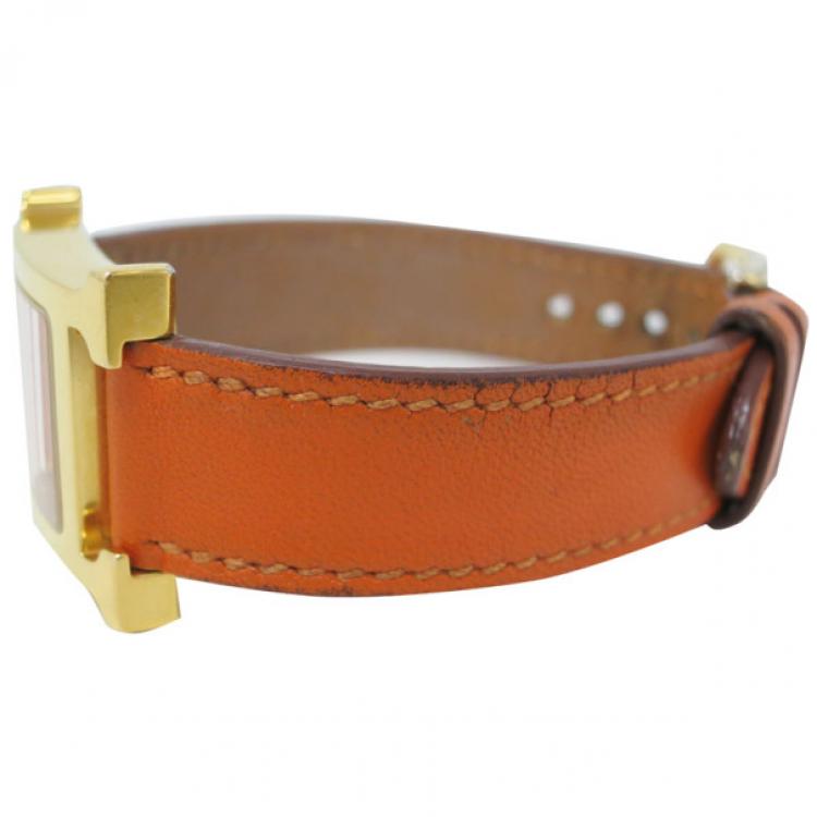 Pre Owned Hermes Orange Gold Plated SS Womens Wristwatch 21 MM