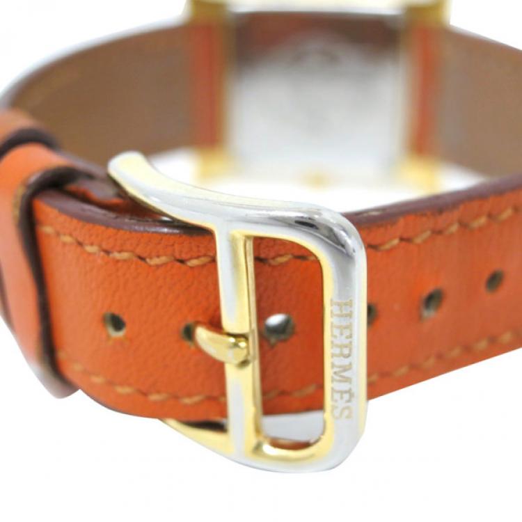 Pre Owned Hermes Orange Gold Plated SS Womens Wristwatch 21 MM