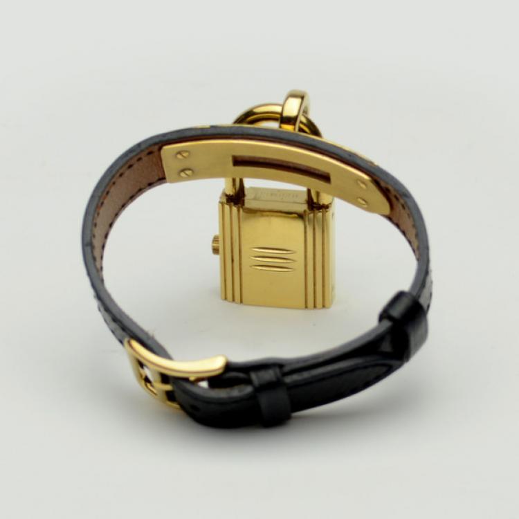 Pre Owned Hermes Black Gold Leather Kelly Ladies Wristwatch