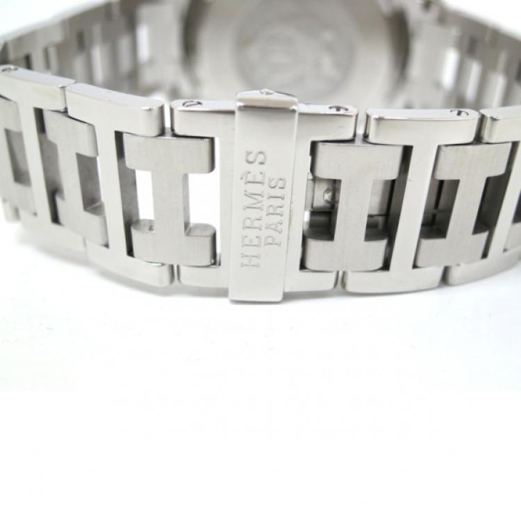 Pre Owned Hermes Clipper Chronograph SS Blue Mens Wristwatch