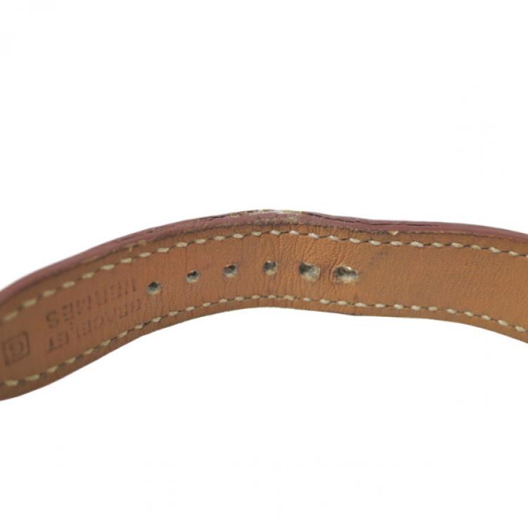 Pre Owned Hermes H Watch Wristwatch SS Leather Brown Ladies 