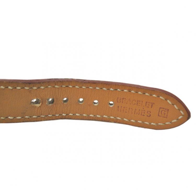 Pre Owned Hermes H Watch Wristwatch SS Leather Brown Ladies 