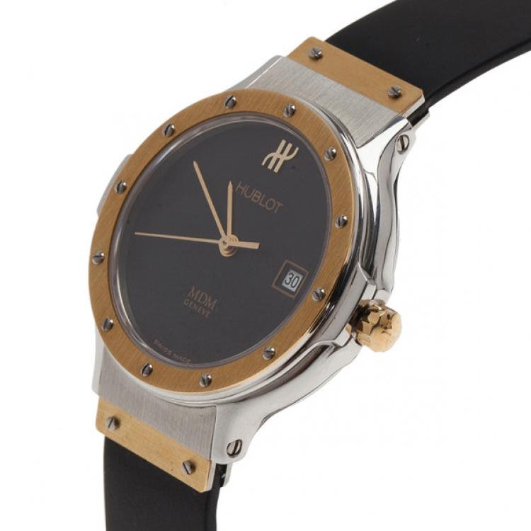 Pre Owned Hublot Black 18K Rose Gold SS Classic Womens Wristwatch 32 MM