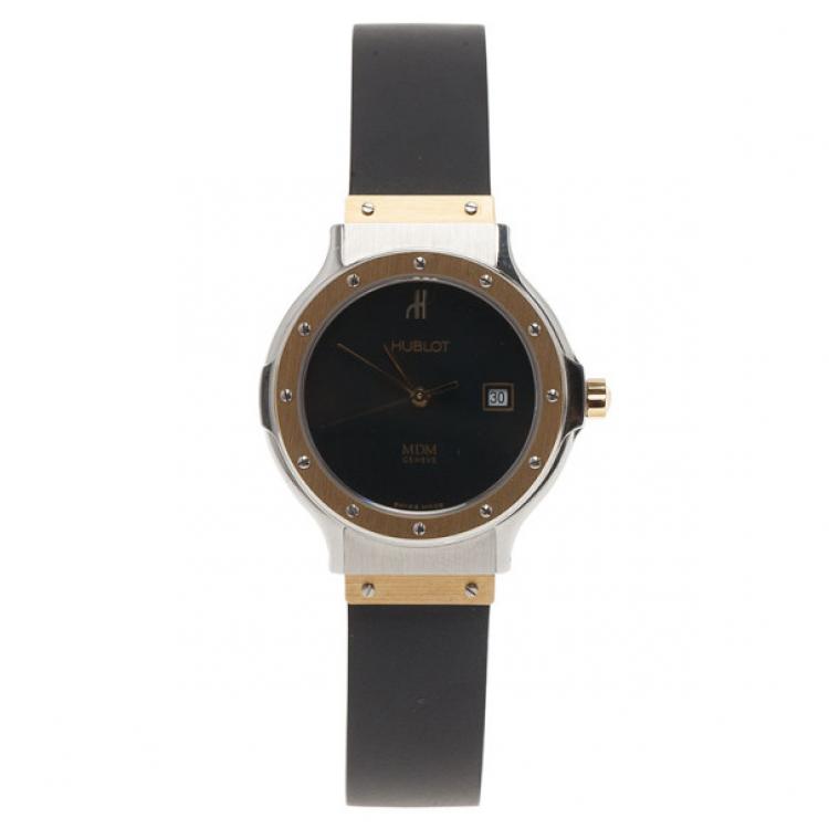 Pre Owned Hublot Black 18K Rose Gold SS Classic Womens Wristwatch 32 MM