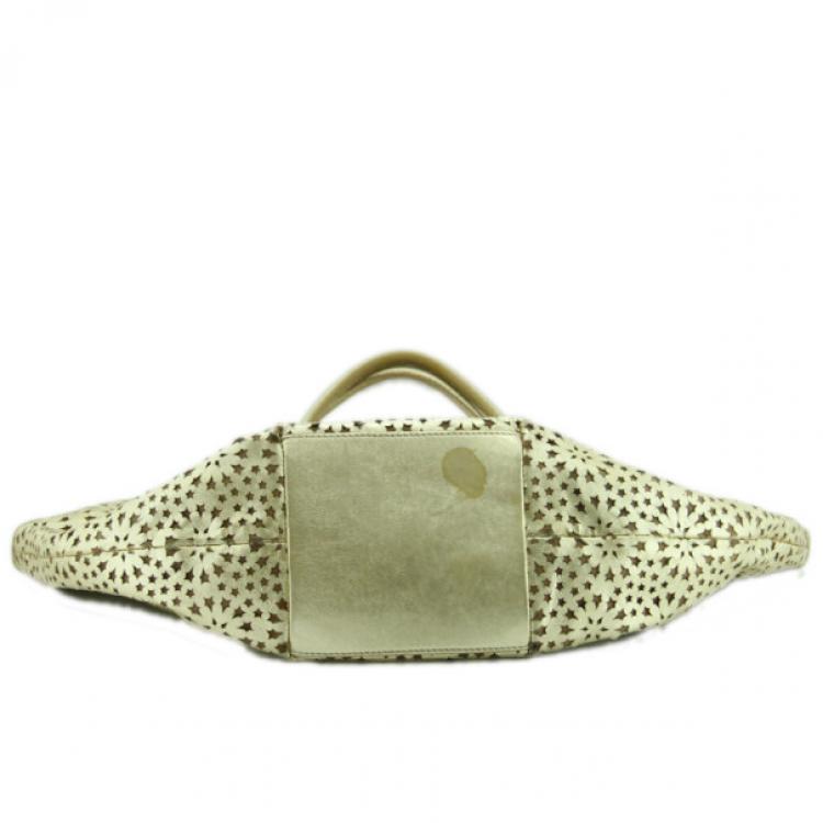 Pre Owned Jimmy Choo Gold Metallic Perforated Leather Star Tote