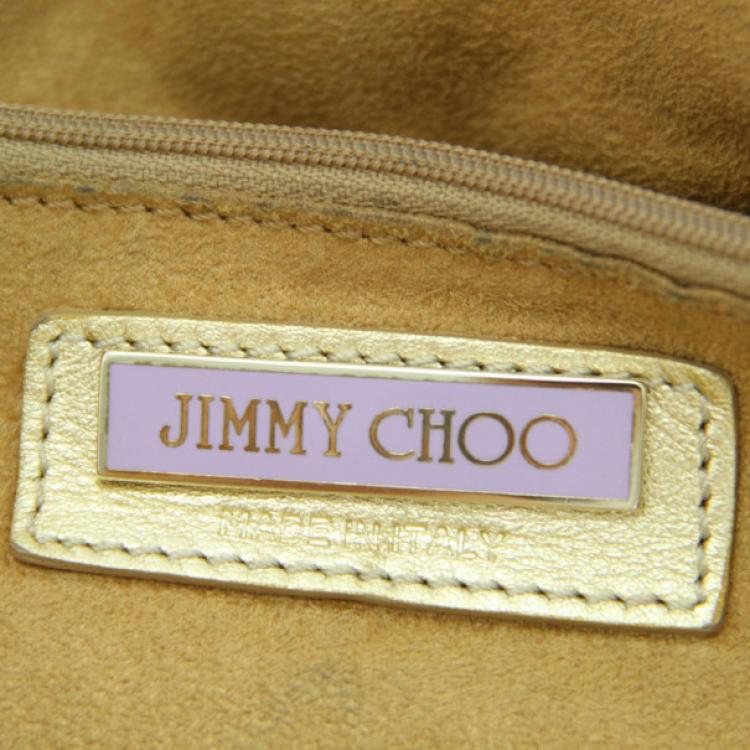 Pre Owned Jimmy Choo Gold Metallic Perforated Leather Star Tote