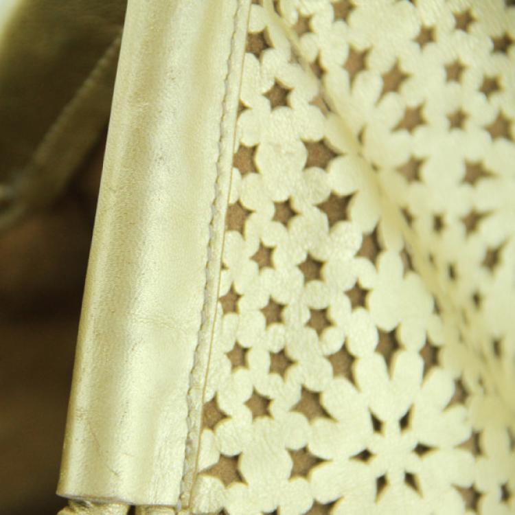 Pre Owned Jimmy Choo Gold Metallic Perforated Leather Star Tote