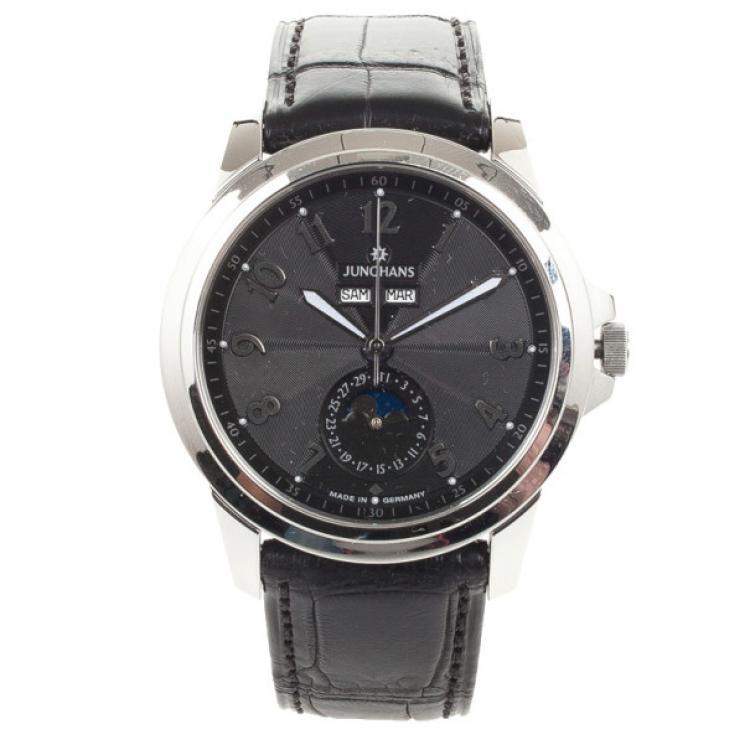 Pre Owned Junghans Black Stainless Steel Ambassador Men's Wristwatch 42MM