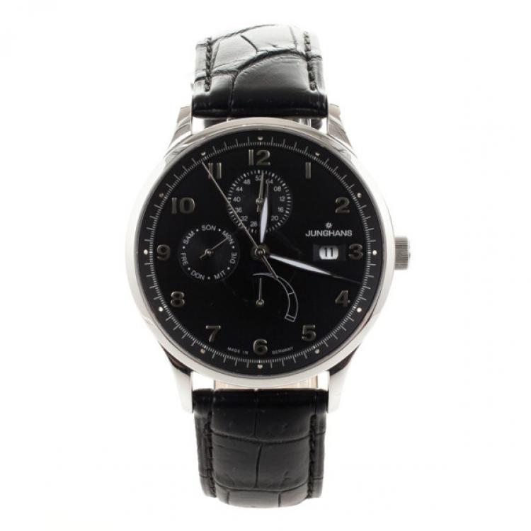 Pre Owned Junghans Black Stainless Steel Arthur Attaché Power Reserve Men's Wristwatch 40MM