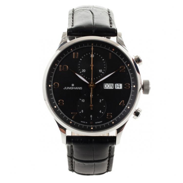 Pre Owned Junghans Black Stainless Steel Arthur Attaché Chronograph Men's Wristwatch 40MM
