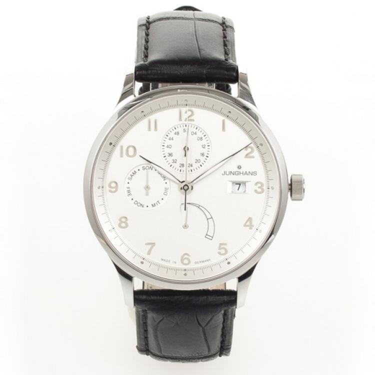 Pre Owned Junghans Arthur Attaché Power Reserve SS Leather Mens Wristwatch 40 MM