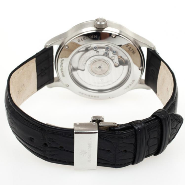 Pre Owned Junghans Arthur Attaché Power Reserve SS Leather Mens Wristwatch 40 MM