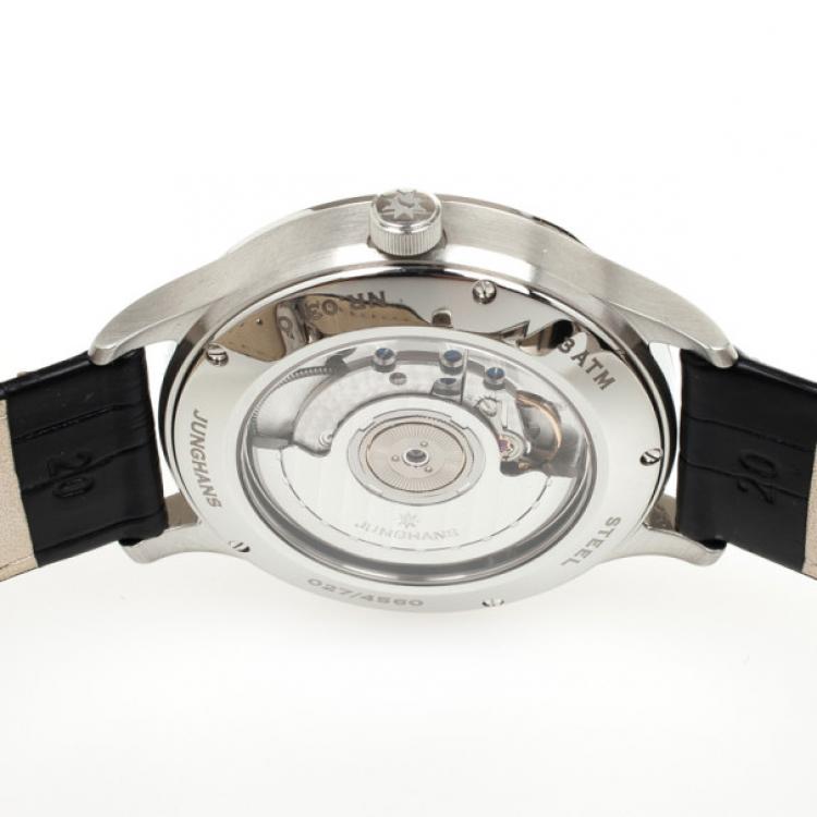 Pre Owned Junghans Arthur Attaché Power Reserve SS Leather Mens Wristwatch 40 MM