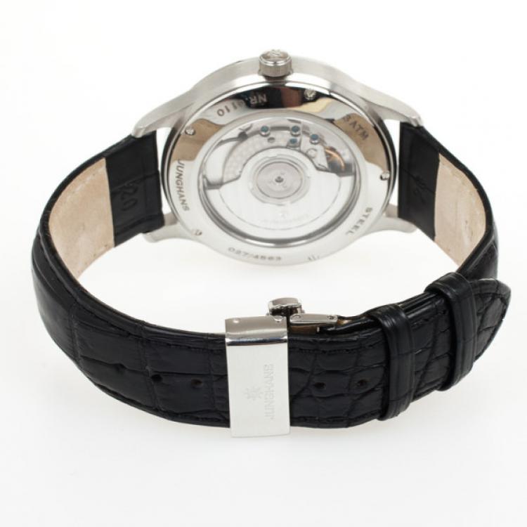 Pre Owned Junghans Arthur Attaché Power Reserve SS Leather Mens Wristwatch 40 MM