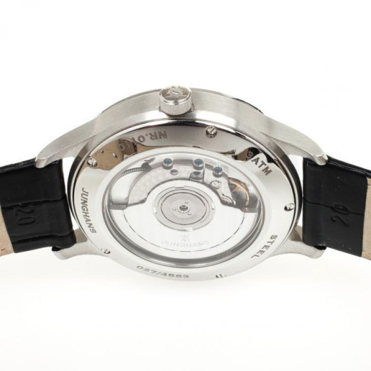 Pre Owned Junghans Arthur Attaché Power Reserve SS Leather Mens Wristwatch 40 MM