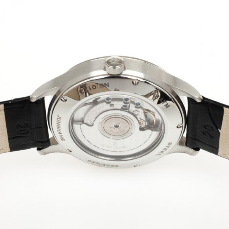 Pre Owned Junghans Arthur Attaché Power Reserve SS Leather Mens Wristwatch 40 MM