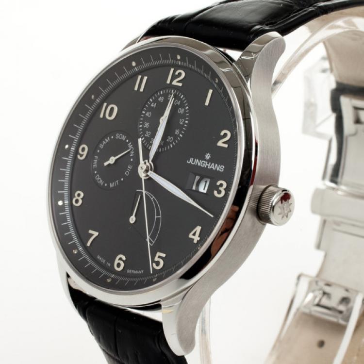 Pre Owned Junghans Arthur Attaché Power Reserve SS Leather Mens Wristwatch 40 MM