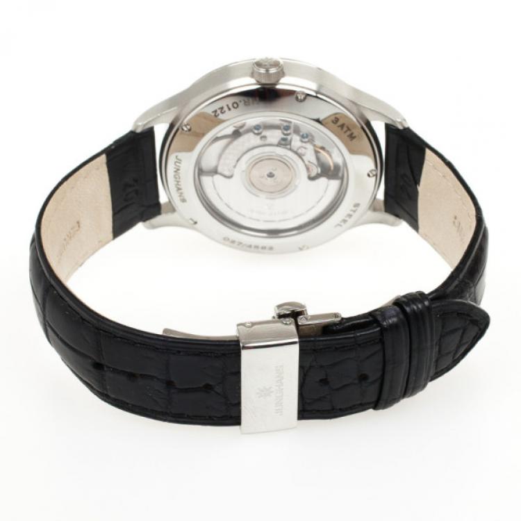 Pre Owned Junghans Arthur Attaché Power Reserve SS Leather Mens Wristwatch 40 MM