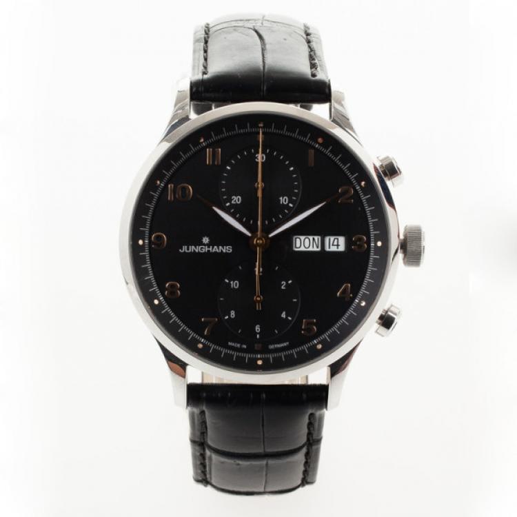 Pre Owned Junghans Arthur Attaché SS Leather Chronograph Mens Wristwatch 40 MM