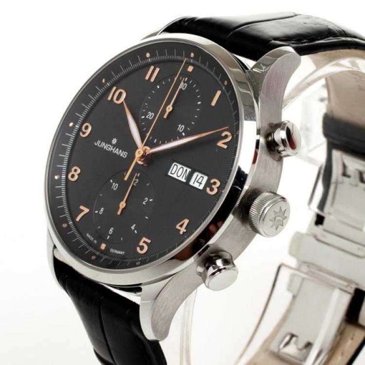 Pre Owned Junghans Arthur Attaché SS Leather Chronograph Mens Wristwatch 40 MM